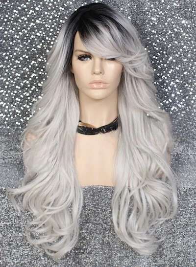 

смесь волос Luscious Wig Curly Long Layered Heat OK Grey Black WVE