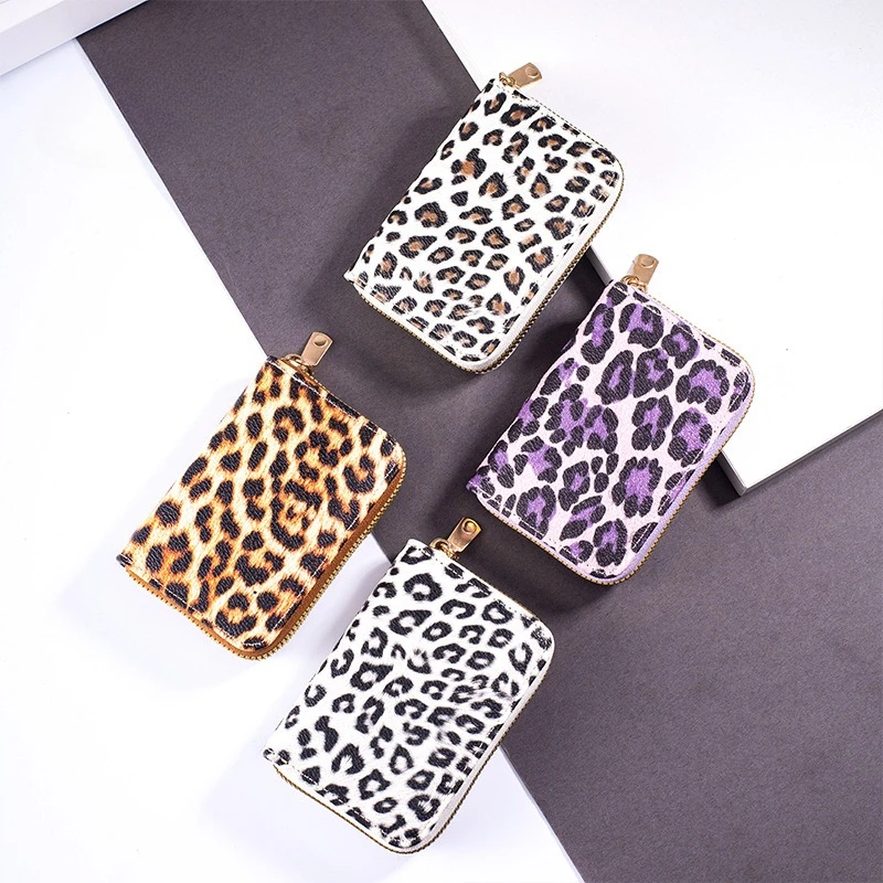 

RFID Blocking Card Bag for Women ，Leopard Print Organizer with Multi Card Slots & Zipper Coin Pocket, Large Capacity Wallet