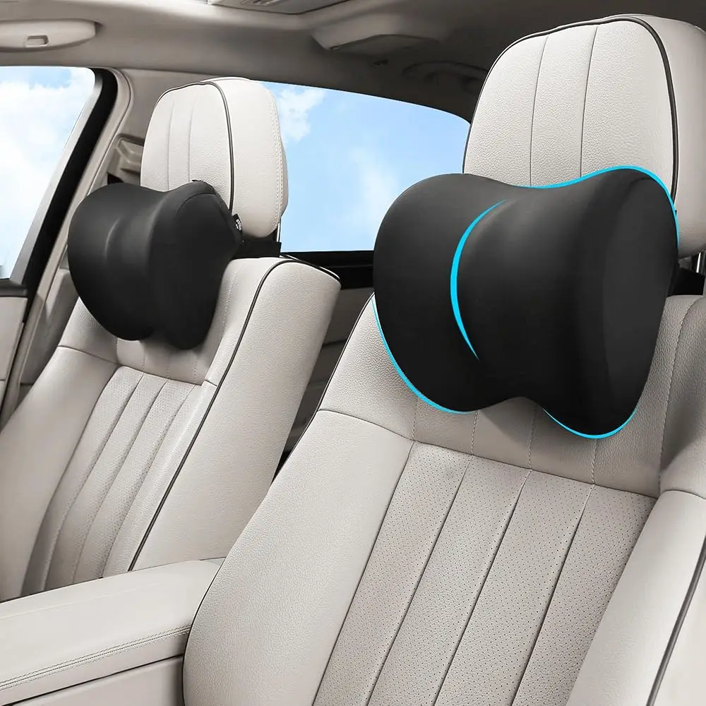 

Комплект из 2 автомобильных подушек для шеи с регулировкой высоты, подушка-подголовник для поддержки шеи, снимает усталость при вождении, мягкая пена с эффектом памяти