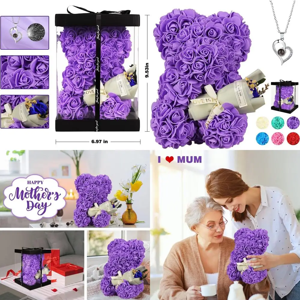 

Artificial Rose Teddy Bear Bouquet for Women, Ideal Mother's Day Gift for Mom and Grandma