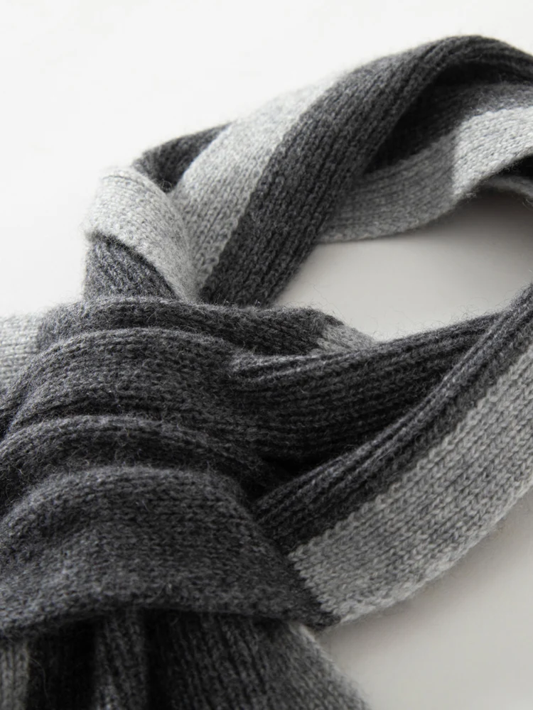 Cashmere Scarf For Women Winter Warm Knitted Color Block Neck Warmer Outerwear Hole Design Cold Prevention Autumn Neck warmer