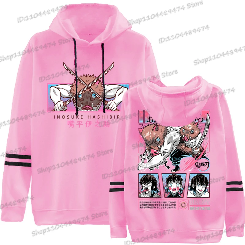 أنيمي شيطان القاتل Hashibira Inosuke هوديي المرأة الشارع الشهير Harajuku Kimetsu No Yaiba مقنعين فضفاضة طويلة الأكمام الرجال البلوز #5