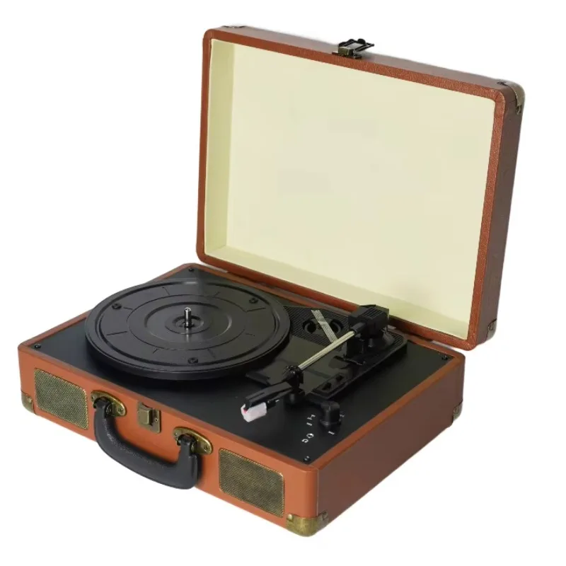 

In Stock Small Batch Custom OEM ODM 3-Speed Hi-Fi Stereo Portable Suitcase Turntable Vinyl Record Player with Built in Speakers