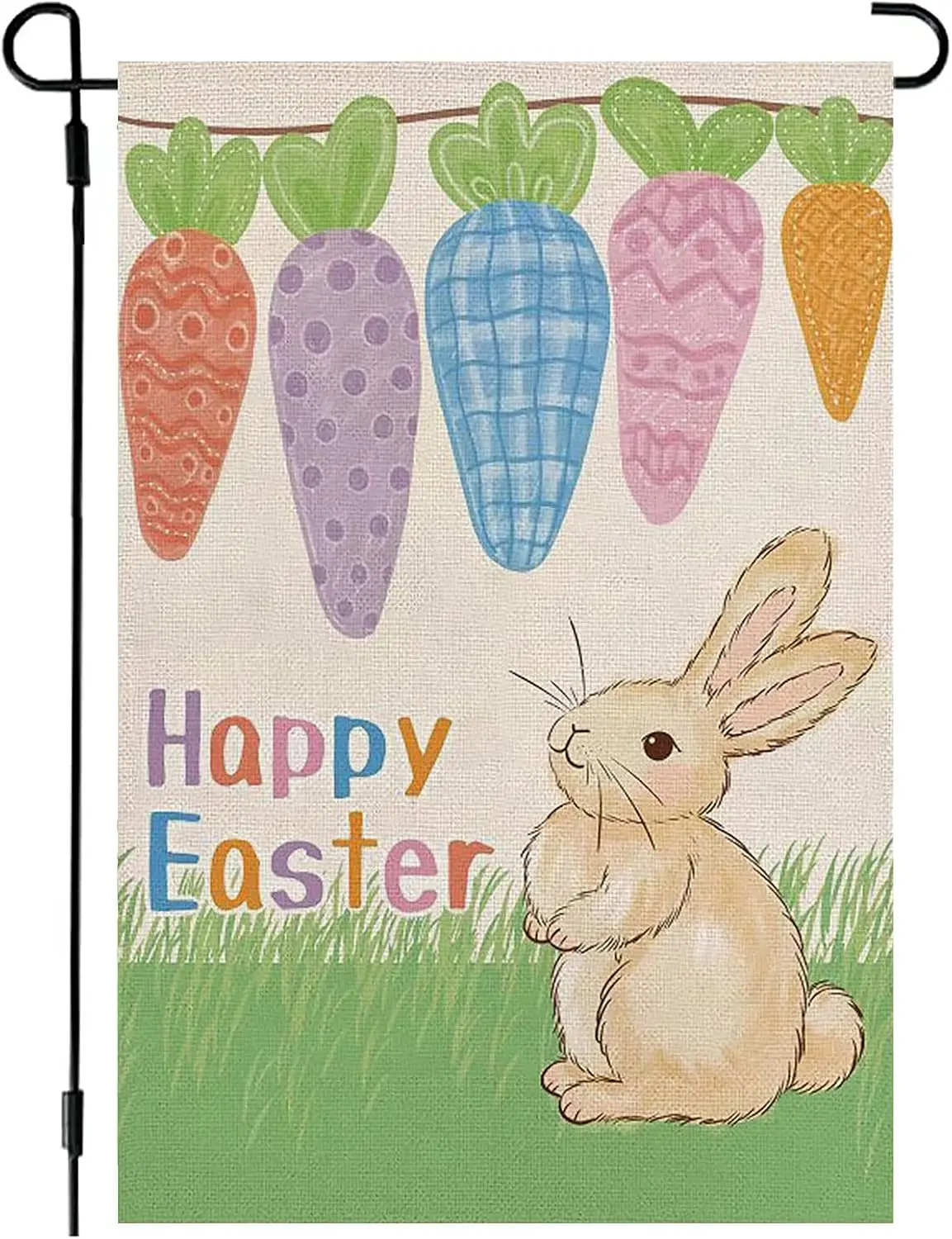 Happy Easter Bunny Garden Flags Double Sided, Colorful Carrots and Rabbit Yard Flag, Farmhouse Outdoor Decorations Spring Holida