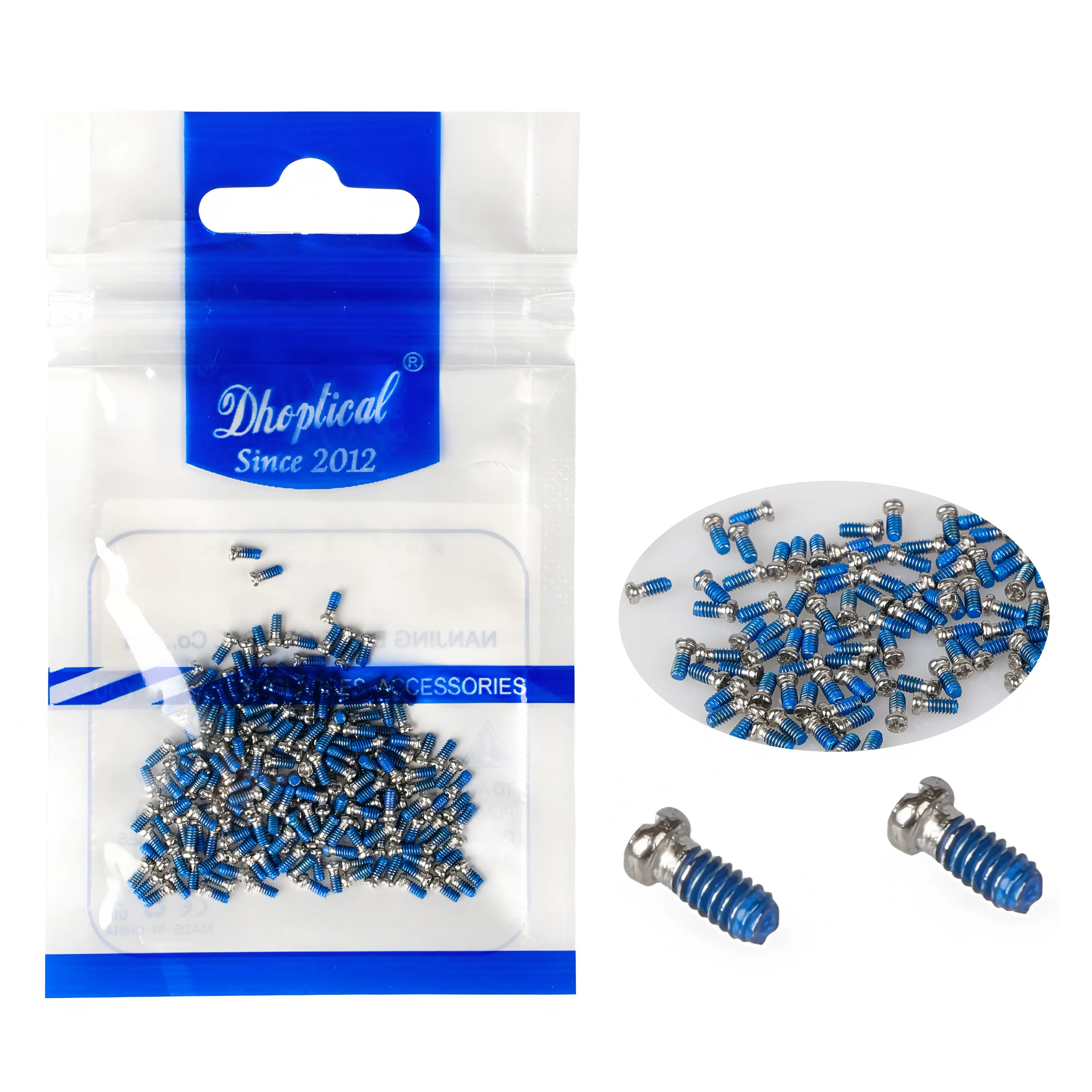 200 Pieces Blue Rubber Eyeglasses Screw for Nose Pad and Pile Head Hinge Screw Different Size for Eyewear Shop and Eye Hospital