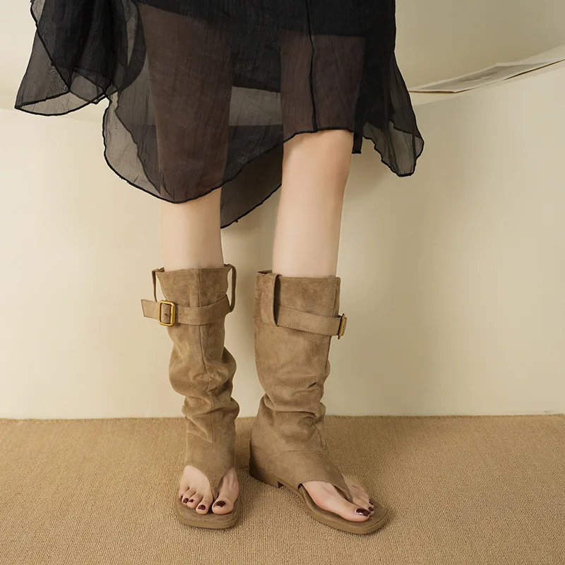 Women's Herringbone Toe Folded Cool Boots 2026 Summer New Western Cowboy Boots Pants Stack Long Boots Sandals Women