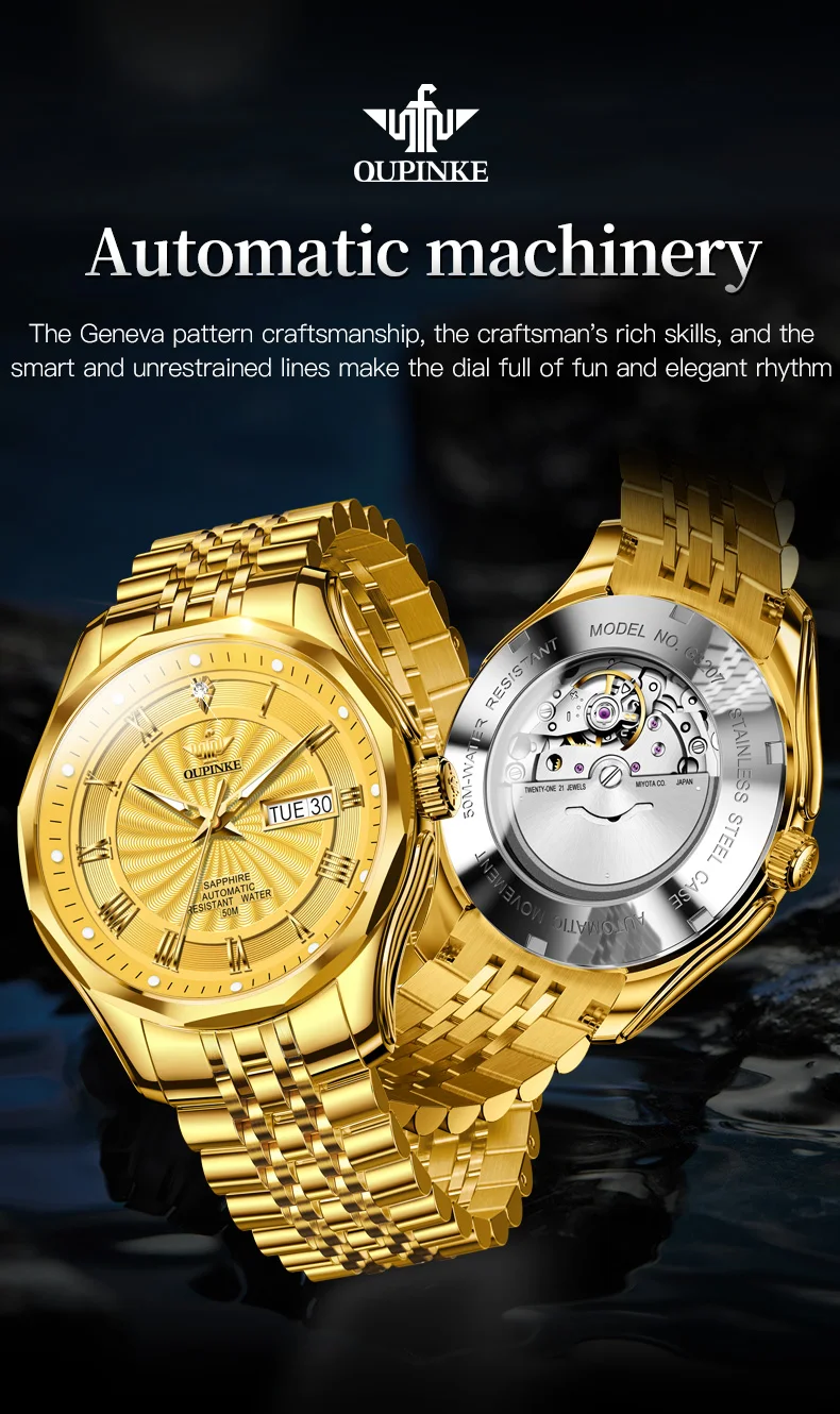 Oupinke-メンズリアルダイヤモンド腕時計、日本の自動巻きムーブメント時計、防水サファイアミラー、トップブランド、日本、3207
