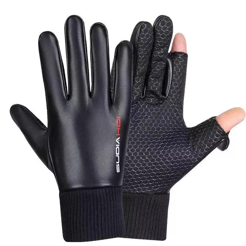 

Winter Outdoor Cycling Pu Leather Gloves Gym Fitness Sports Running Warm Touch Screen Nonslip Gloves Motorcycle Gloves Men Black