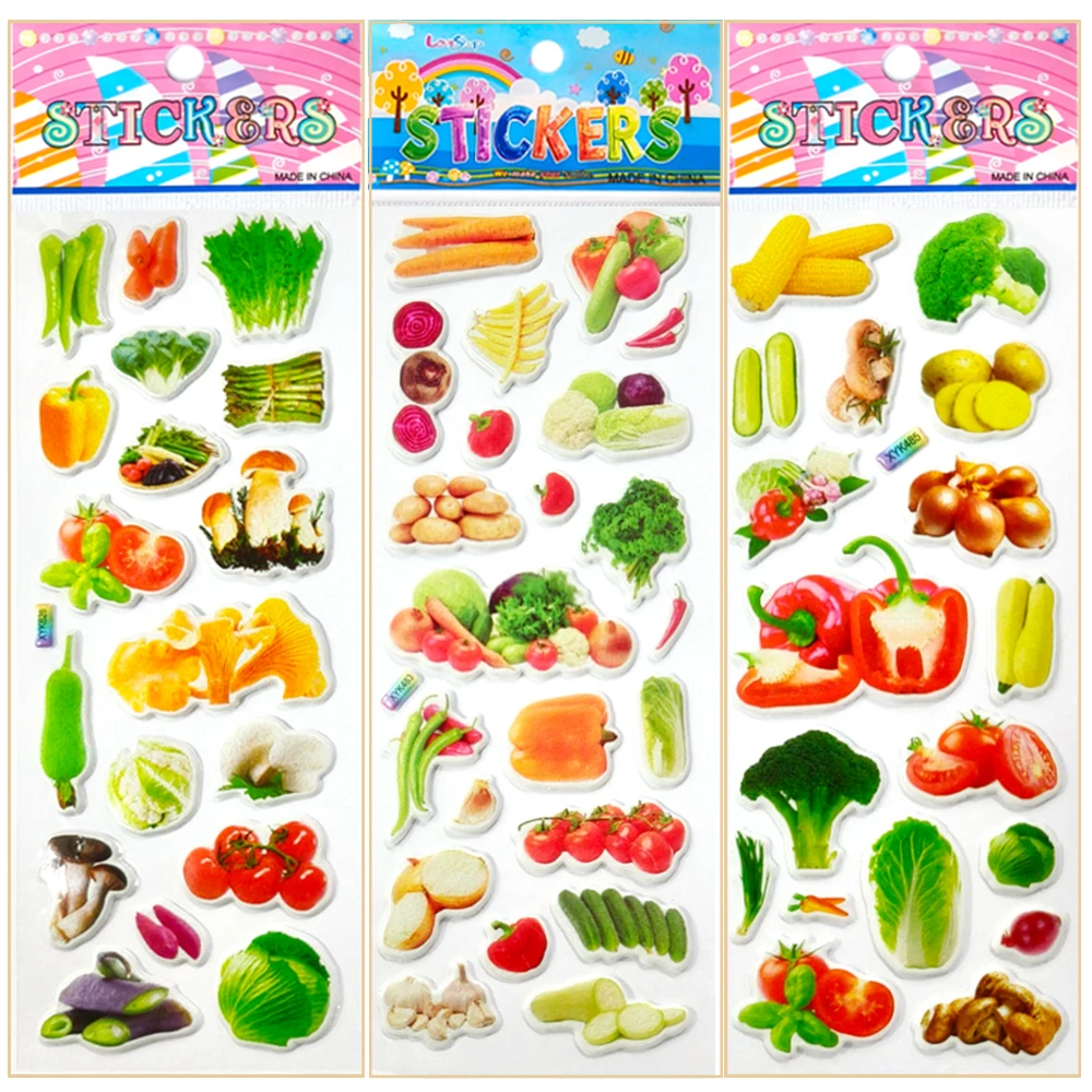 10 Sheets 3D Puffy Stickers Fruit Vegetable Bulk Stickers Scrapbook Decoration Birthday Festival Gifts for Adult Boy Girl image 5