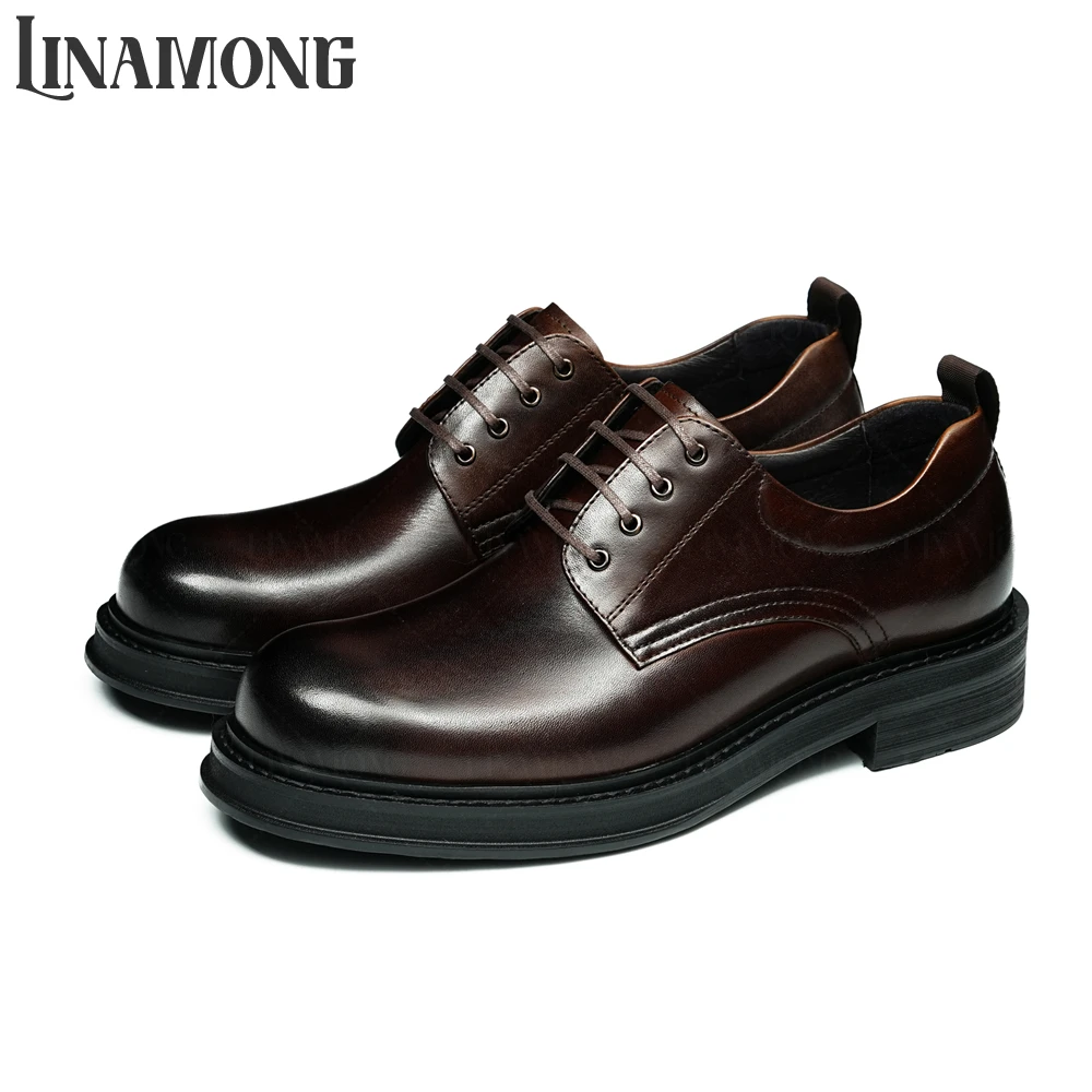 

Black Genuine Leather Business Casual Shoes Round Toe Lace-Up Leather Dress Shoes Designer Fashion Style Leather Shoes for Men