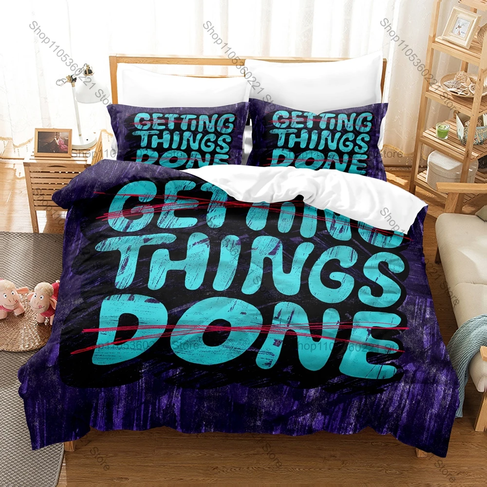 Minimalist Inspirational Motivational Phrases Quote Bedding Set 1 Duvet Cover + 2 Pillowcases HD Digital Print Bed Linen