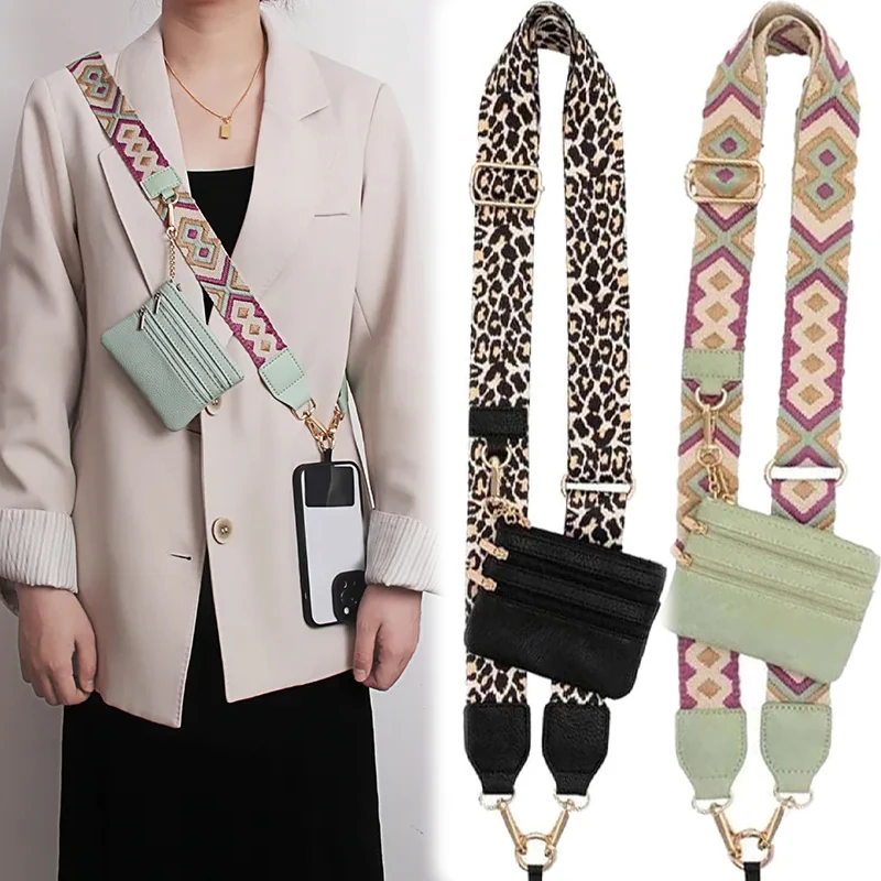 

Модный ремешок через плечо для телефона с чехлом на молнии для женщин регулируемый ремешок для мобильного телефона с кошельком широкий ремешок с нашивкой
