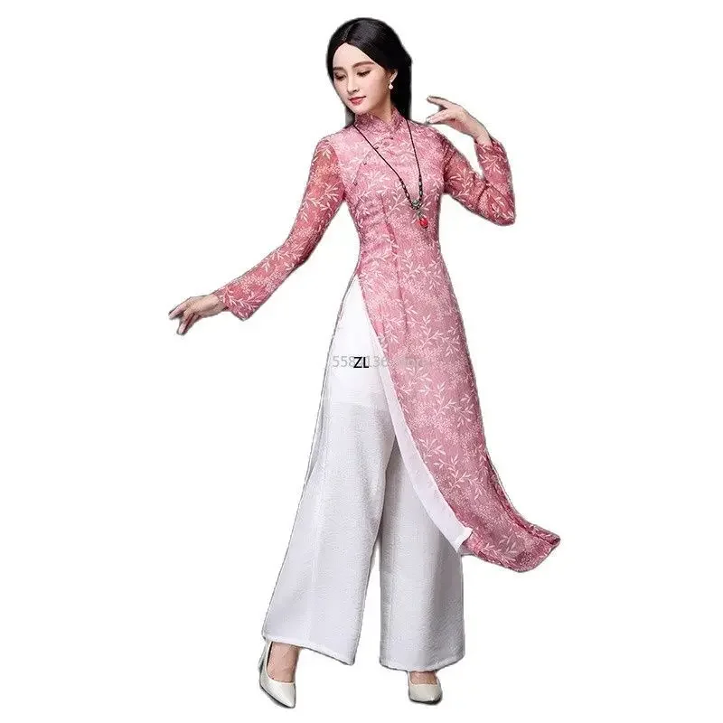 2025 aodai vietnam cheongsam qi pao chinese jurk voor vrouwen traditionele katoen linnen bloemen elegante ao dai jurk oosterse qipao