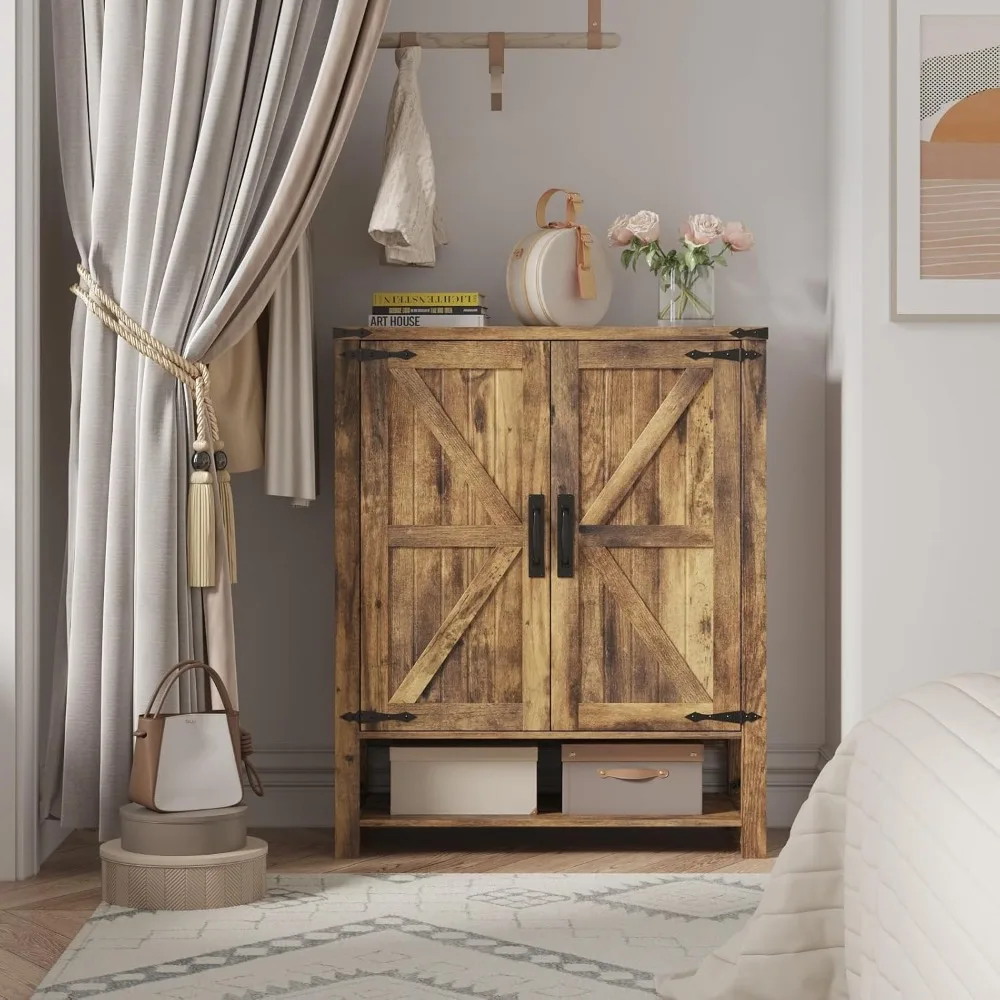 خزانة أحذية خشبية قابلة للتعديل مكونة من 6 طبقات على طراز المزرعة مع أبواب للتخزين والتنظيم