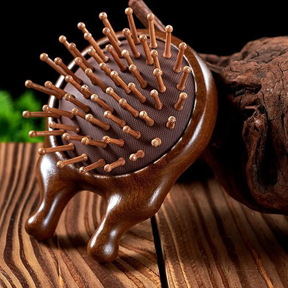 Mini Sandalwood Air Cushion Comb Wooden Scalp Massager Anti Static Detangler Hair Brush Salon Hairdressing Tools Daily Home Use