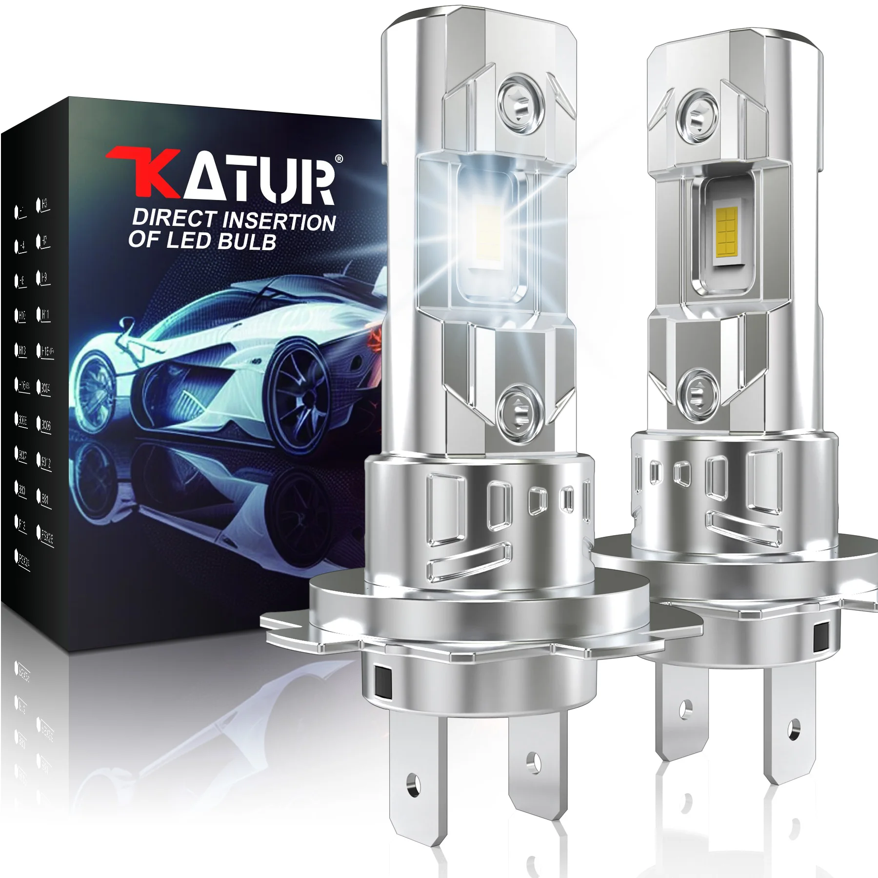 Katur 2Pcs H7 Slim LED Headlight Bulb Fanless 6000K Super Bright 12V Wireless H7 CSP LED Car Headlamp for VW Passat Ford Toyota