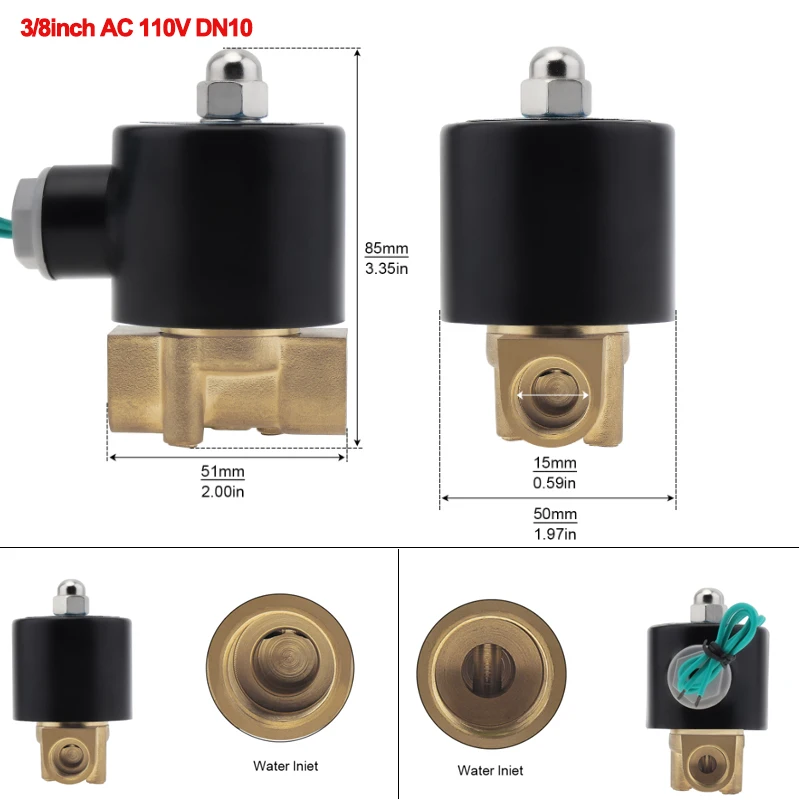 3/8inch DN10 Brass Electric Solenoid Valve for Water / Fuel Oil Electric Water Valve Solenoid Air Valve
