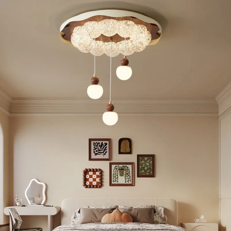 Bedroom ceiling light, medieval walnut color resin atmosphere solid wood high-end sense homestay home eye protection light