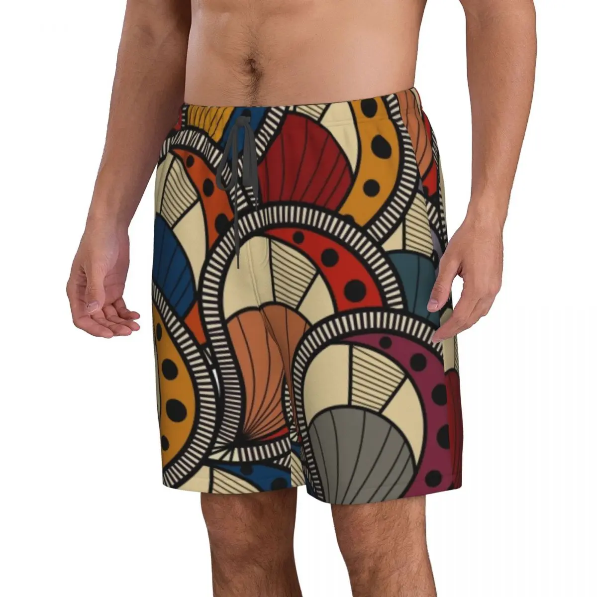 African Paisley Geometric Dots Teardrop Shape Beach Board Shorts Swimming Swimsuits Surfing Shorts Swimwear Shorts