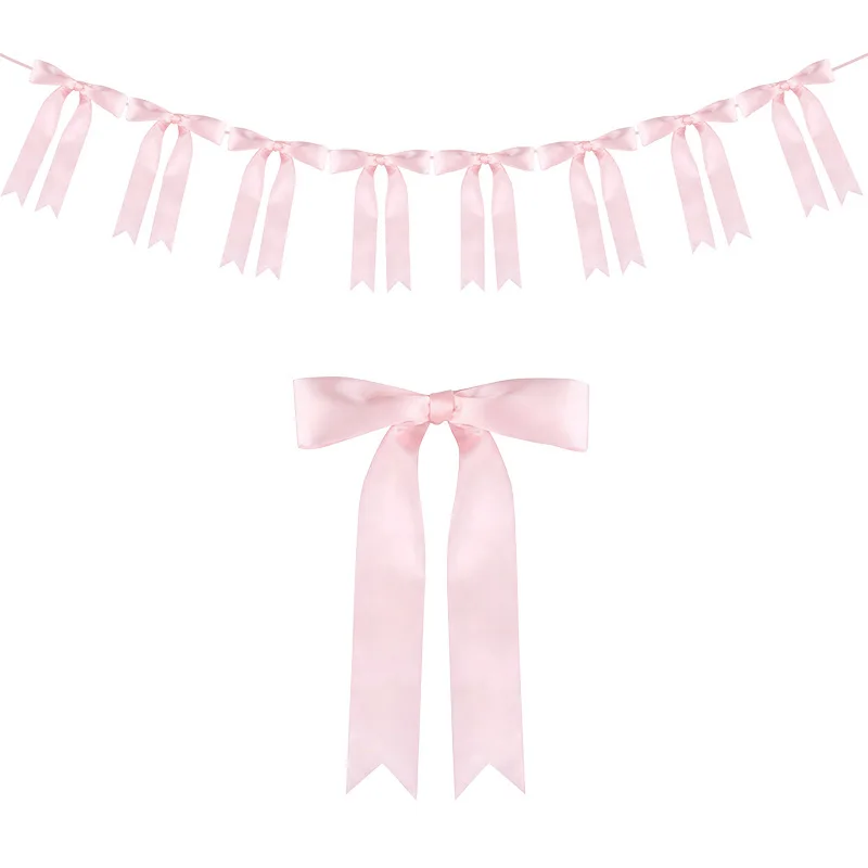 Rosa Schleifenband-Girlande für Kindergeburtstag, Brautparty, Hochzeit, Babyparty, Heimdekoration