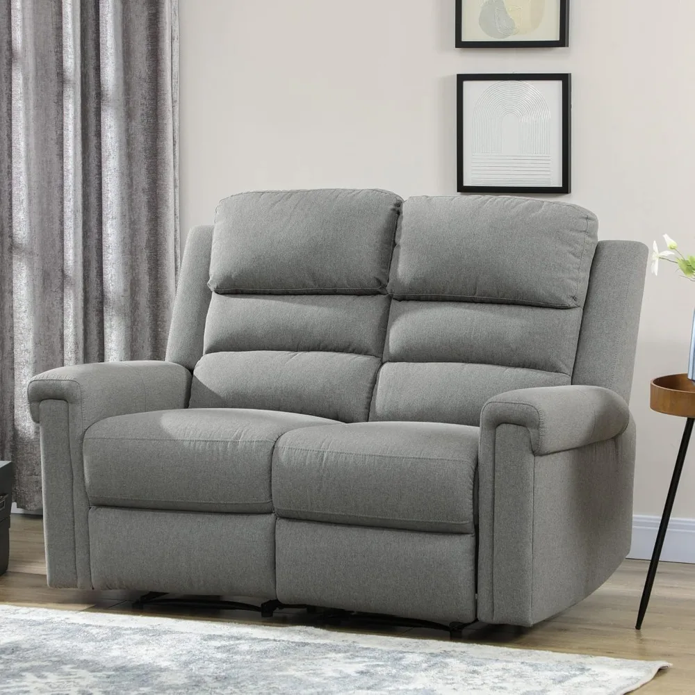 2-seater Recliner Sofa with Manual Pull Tab, Fabric Recliner Sofa, Household Seat, Gray