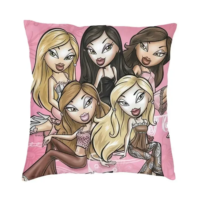 Nordic Style Bratz Rock Angelz Cushion Cover 45x45 Velvet Cartoon Anime Movie Pillow Case for Car Square Pillowcase Living Room