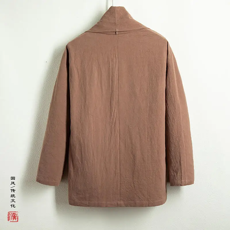 Chinese Style Men Linen Hanfu Cardigan Man Traditional Dress Jacquard Kung Fu Shirts Kimono Jackets Coat Oriental Vintage Shirt