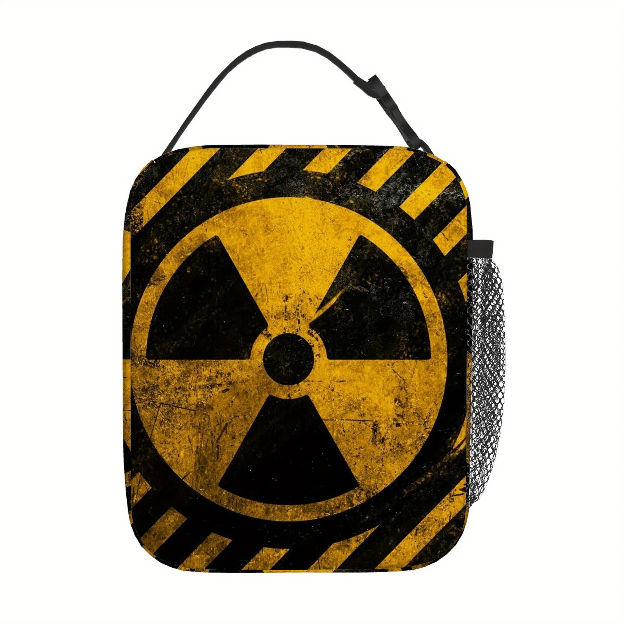 1pc, Radioactive Hazard Warning Sign Printed Thermal Bag Insulation Tote for Food Storage/Unisex Portable Reusable Cooler