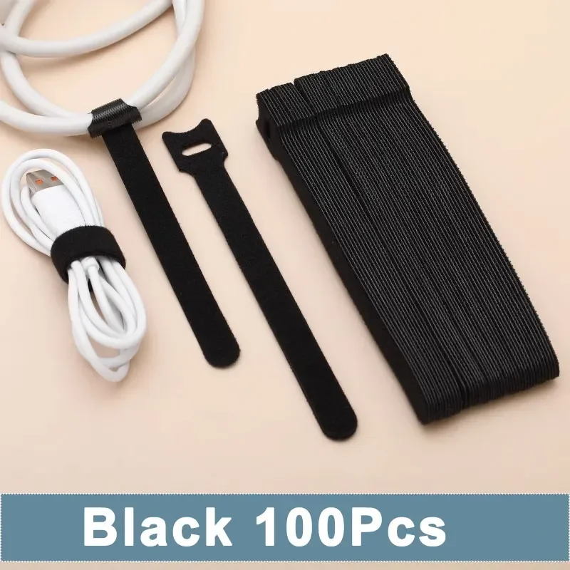 100 STKS 10/15/20 cm Kabelbinders Herbruikbare Sluiting Klittenband Tape Multi-color T-Type Draadbinder Verstelbare Kabelbinders Organizer