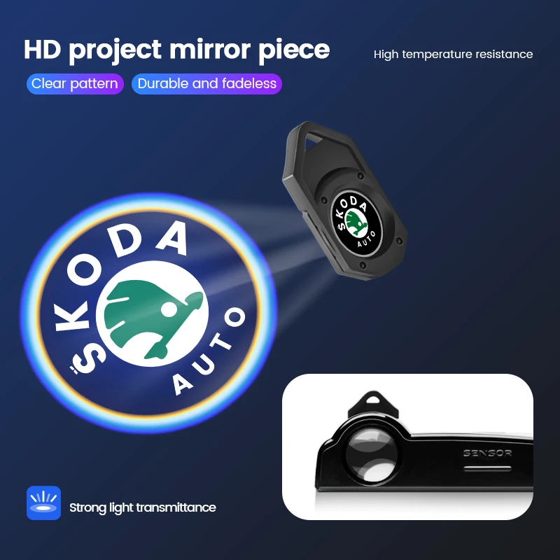 Лазерный проектор для автомобиля, светодиодная индукционная лампа HD, магнитная приветственная подсветка для Skoda S, Fabia, Rapid, Superb, Octavia A5, A7, 2, Kodiaq, Scala, VRS