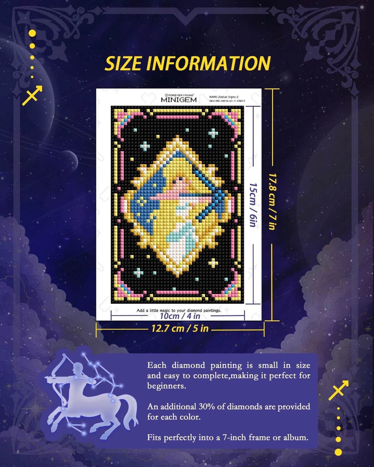 MINIGEM 5D DIY Diamond Painting Kit 10x15cm, Retro Pixel Zodiac Girls, Full Drill Mosaic Art for Home Decor Handmade Gift. view 5