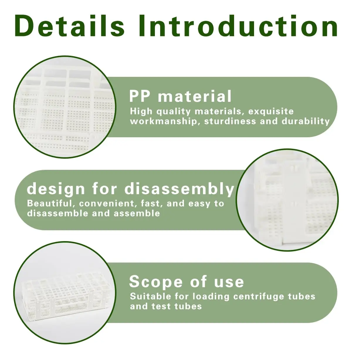 Plastic Test Tube Rack White Vial Holder Centrifuge Tube Rack , Detachable Test Tube Holder Rack For Diameter 13mm~30mm Tubes
