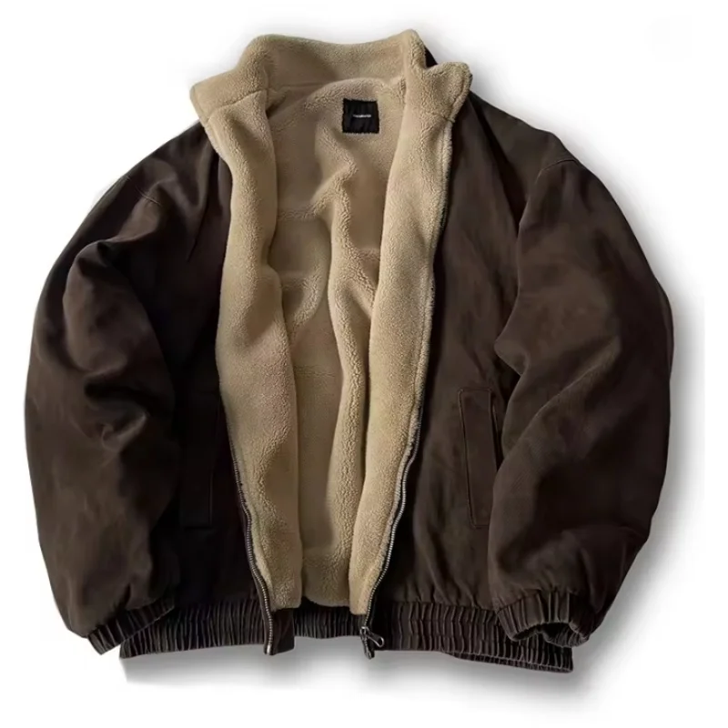 Japanese Vintage Polar Fleece Jacket Men Winter High Quality Thicken Jacket Loose Couple  Long-sleeved Warm Coat Male Streetwear