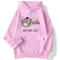 2025 Autumn Womens Hoodie Need More Sleep Cartoons Bear Print Pullover Loose Warm Autumn Anime Sweatshirt Female Streetwear