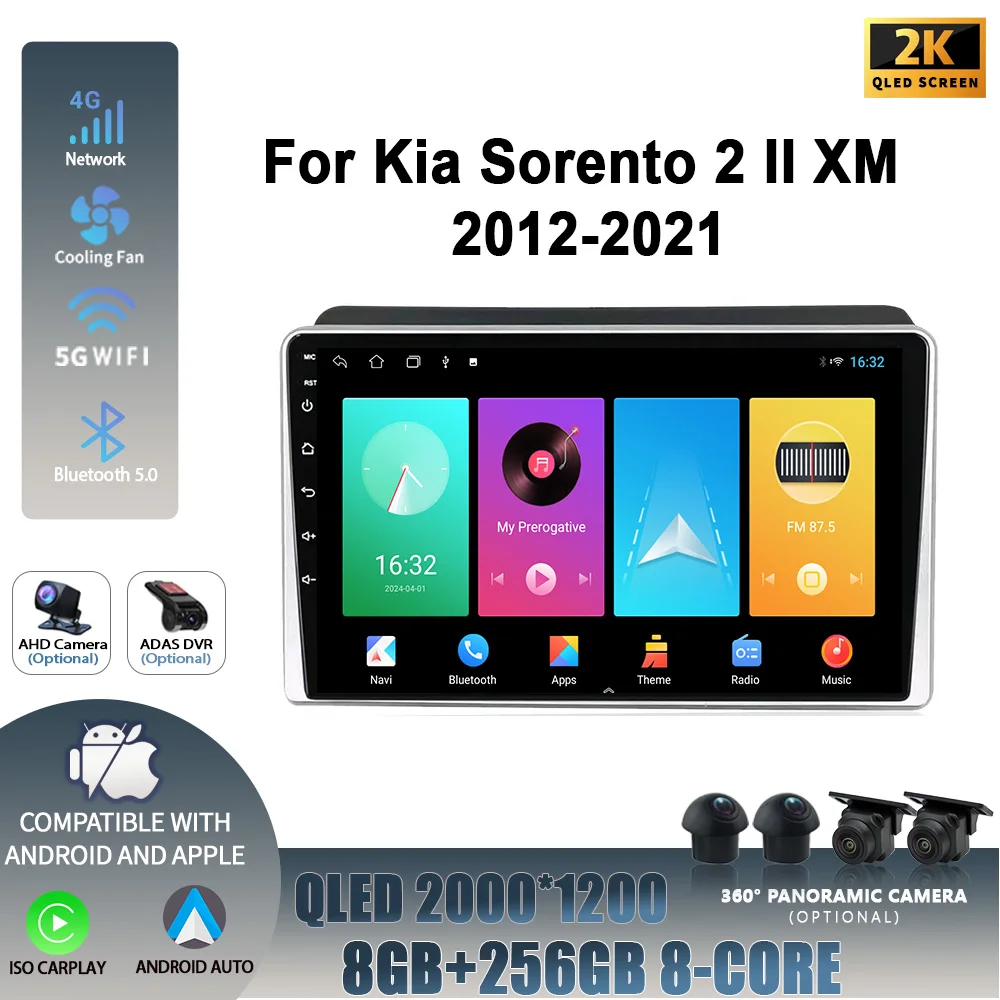 

Для Kia Sorento 2 II XM 2012-2021, головное устройство, беспроводной стереоэкран Carplay, Android 14, автомобильный радиоприемник, мультимедийный навигационный плеер