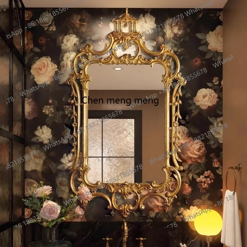 Vintage bathroom carved mirror fireplace decoration washbasin wall mounted makeup mirror