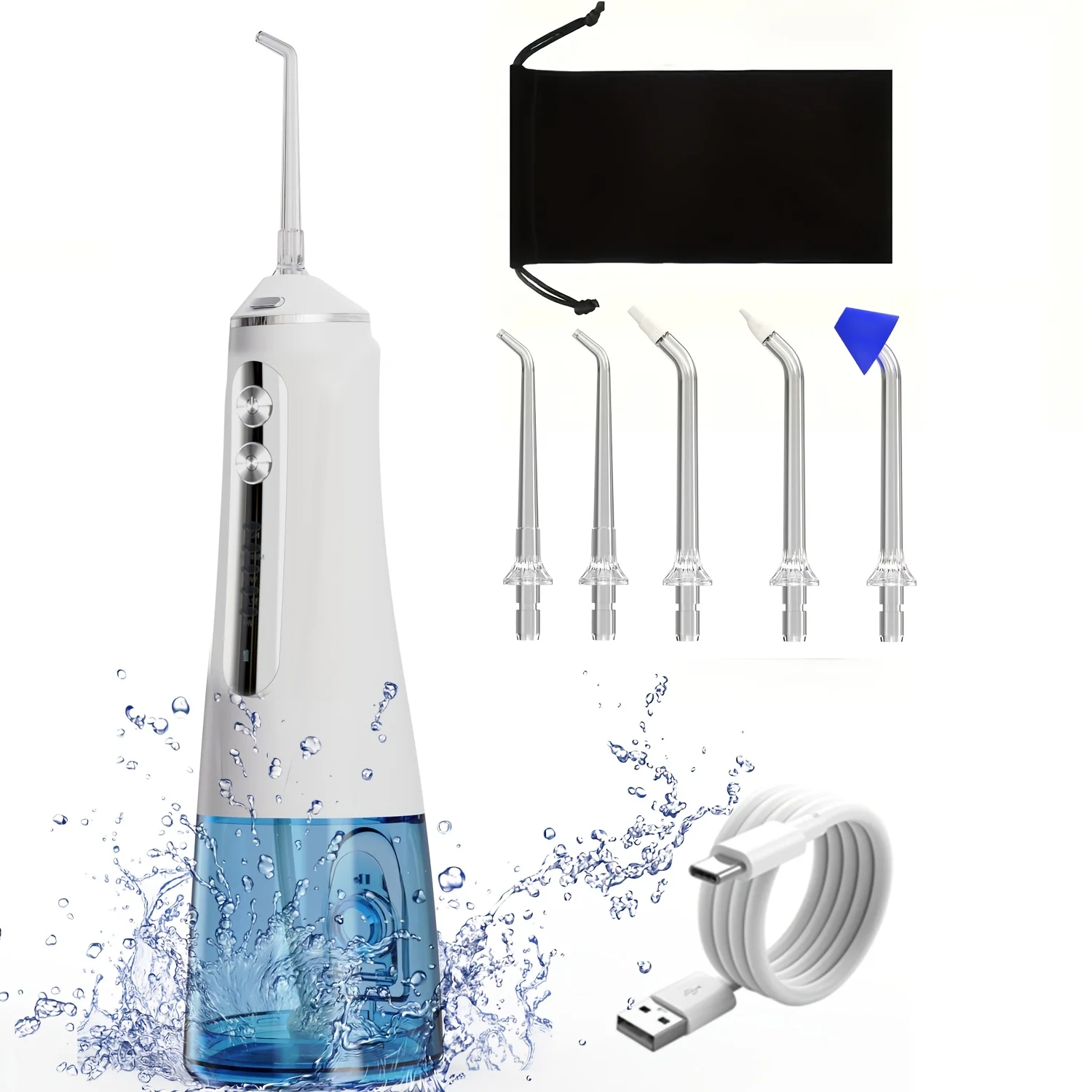 

Беспроводной ирригатор для чистки зубов, 5 режимов и 5 струйными насадками, USB-C и IPX7, 300 мл, водонепроницаемый портативный ирригатор для полости рта