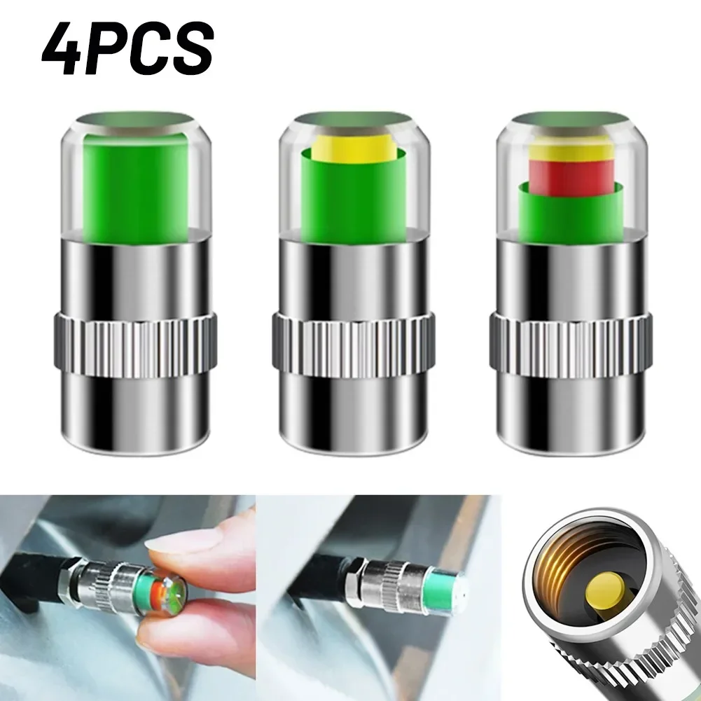 2/4PCS Tire Pressure Monitoring Valve Stem Cover with Color Change Indicator for Accurate Tire Pressure Readings
