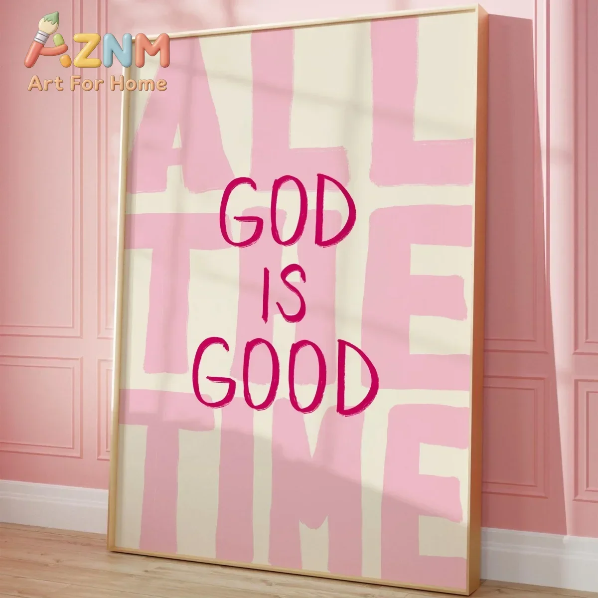 AZNM God Is Good All The Time Canvas Wall Art Pink Abstract Christian Quote Frameless Print Poster for Bedroom Aesthetic Home De