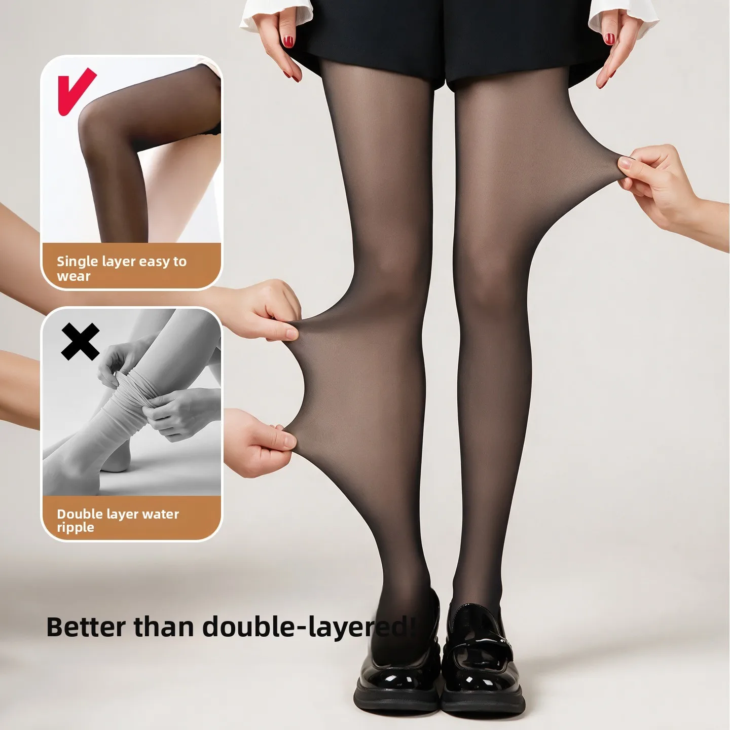 Black Sheer Illusion Tights Women Fall Winter Fleece Lined Thick Warm Bare Leg Artifact Slimming Natural Skin Tone Pantyhose