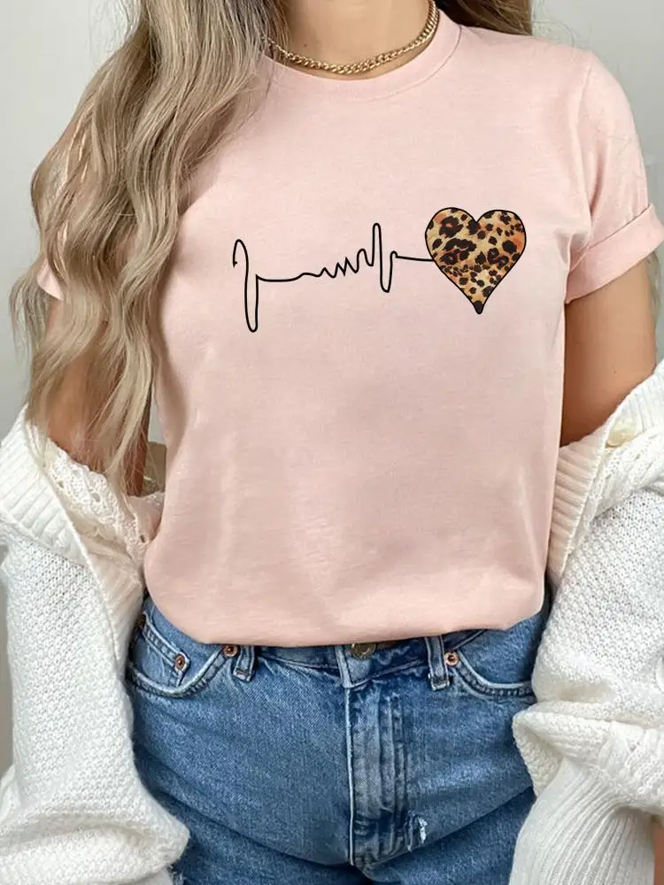 

Summer T Clothing Print Graphic Tee Fashion Short Sleeve Casual T-shirts Love Clothes Women Female 90s Leopard Style Trend