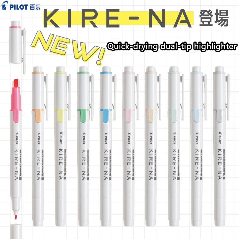 Pilot KIRE-NA Soft Highlighter Dual Rail Design,0.5/3.3mm Fast-Drying,Smudge-Proof Ink For Student&Planner,Pastel&Vibrant Shades