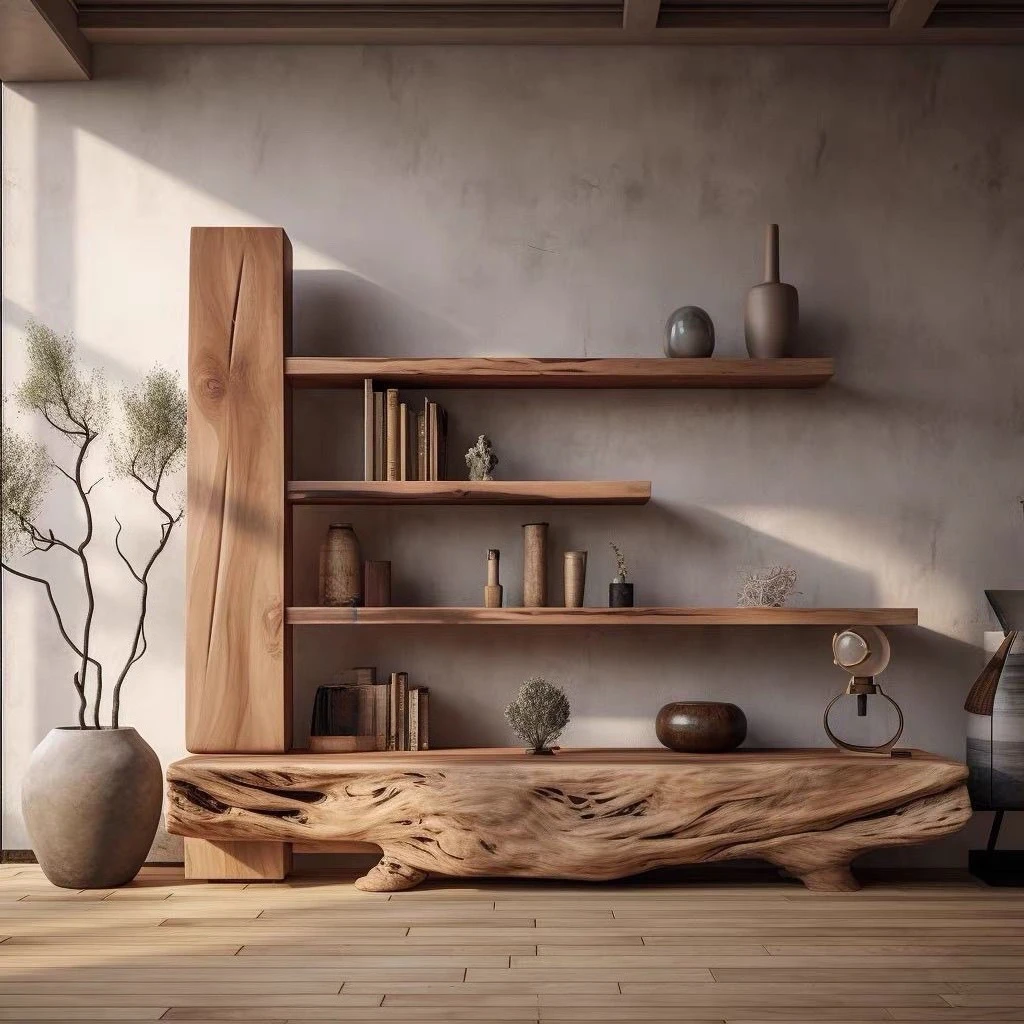 wabi sandy wind log fragrant camphor wood bogu shelf, storage original ecological retro multi-treasure pavilion