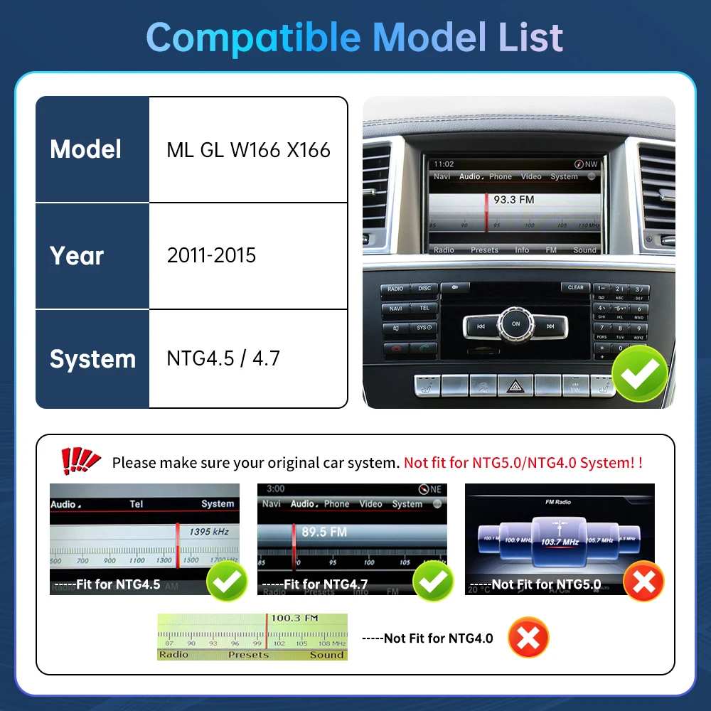 Road Top Wireless CarPlay Android Auto for Mercedes Benz ML GL W166 X166 2012-2015, with Mirror Link AirPlay Car Play Functions