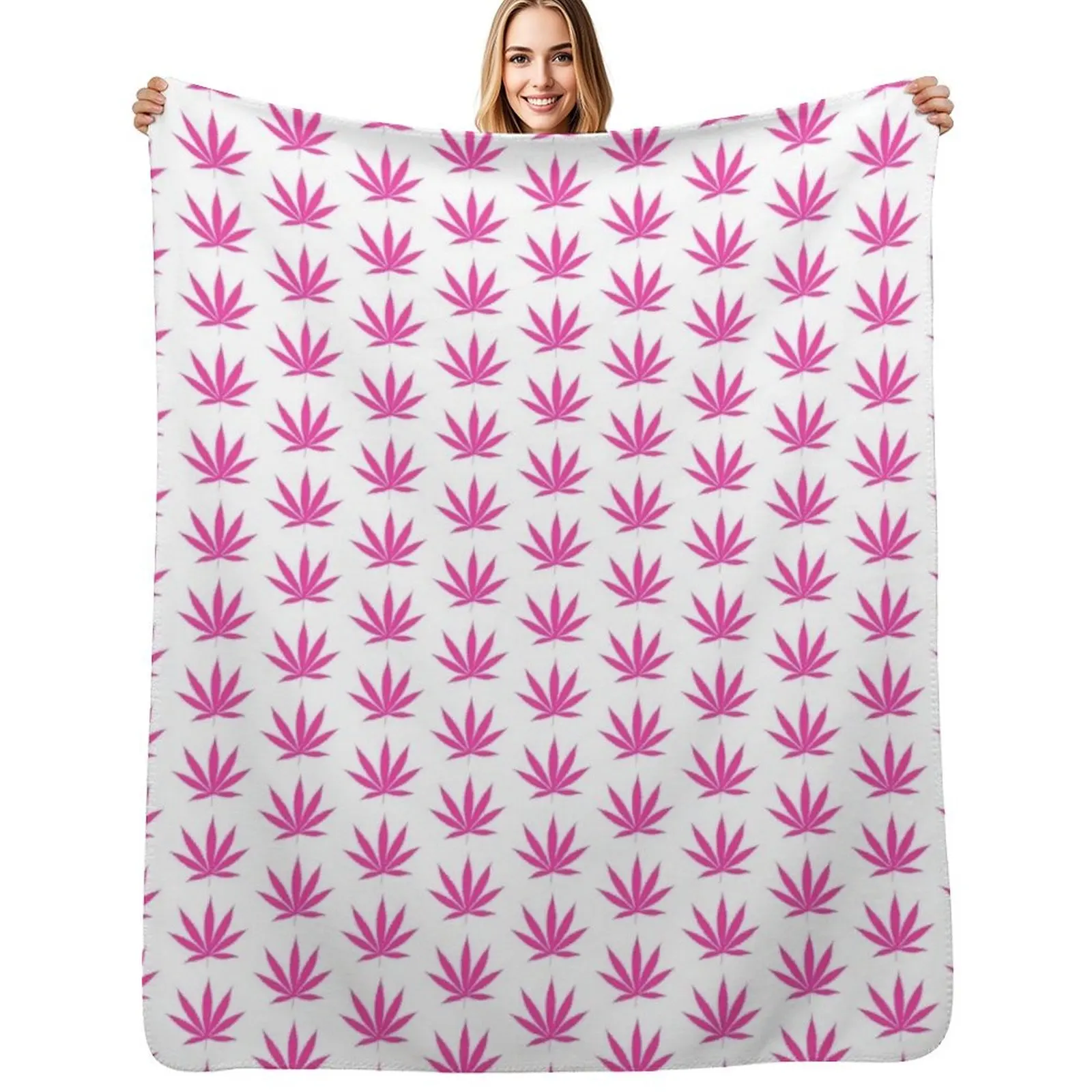 pink weed Throw Blanket Multi-Purpose Hairy Thin Flannel Fabric Vintage Moving Blankets