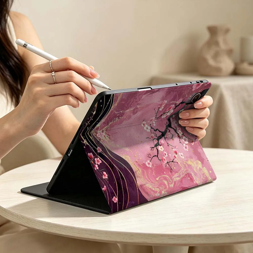 Cherry Blossom Wave Soft Pen Tray Tablet Case For Huawei MatePad MediaPad MagicPad Honor Pad 10 9 8 X10 X9 X9a S Pro