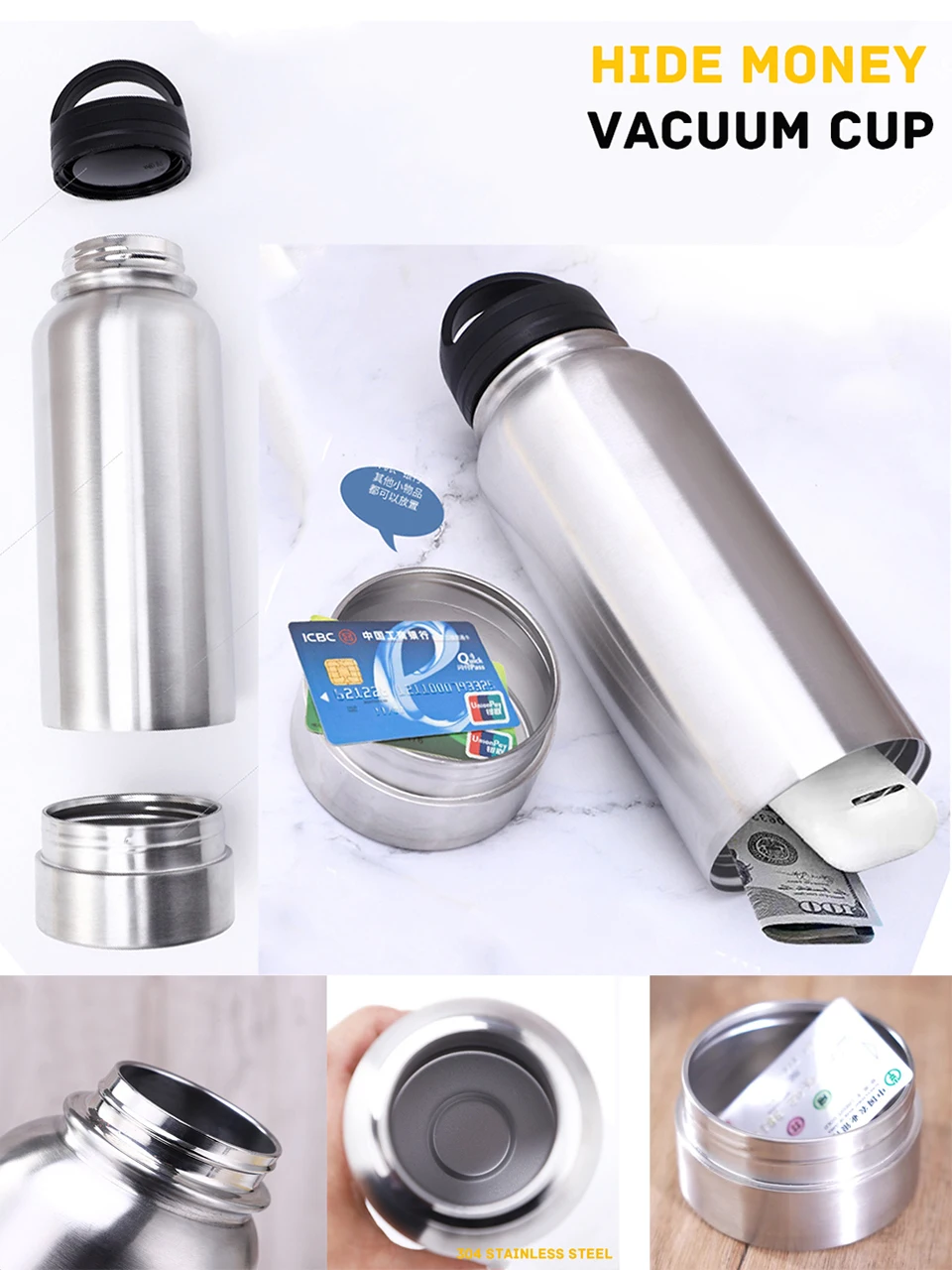 Stainless Steel Space Cup Hiding Credit Card Key Secret Money Compartment Undefined Secret Stash Pill Organizer Vacuum Cup Gift