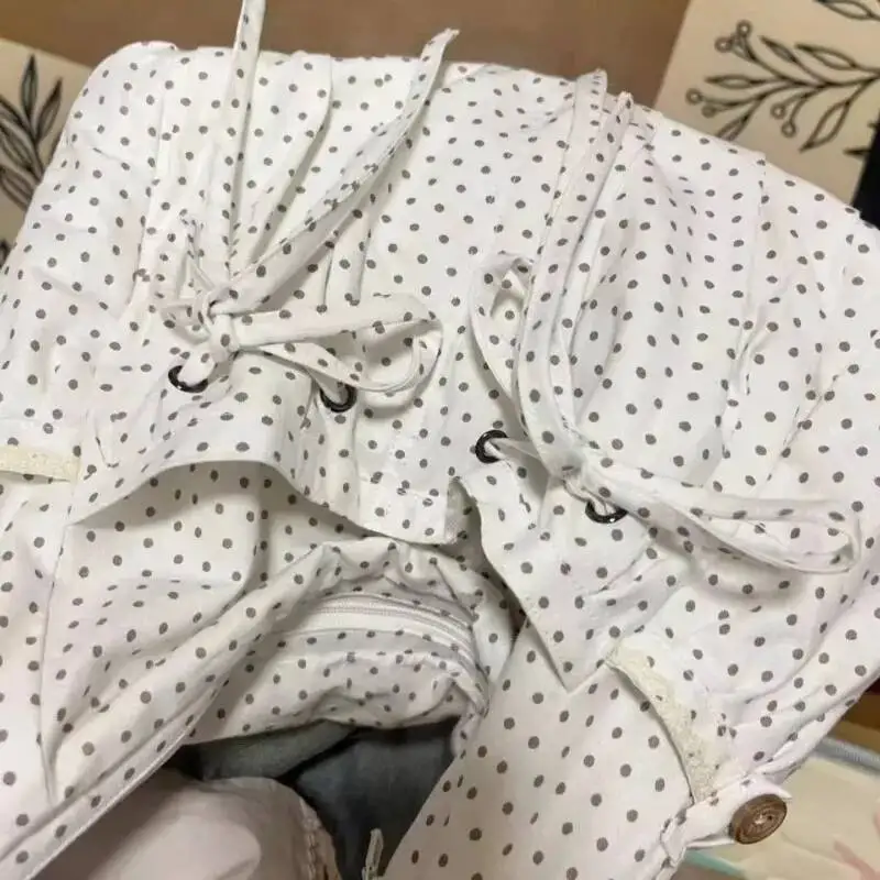 2025 New Vintage Dots Bow Office Lady Underarm Bag Korean Fashion Women Shoulder Bags Y2k Aesthetic Casual Purses And Handbags