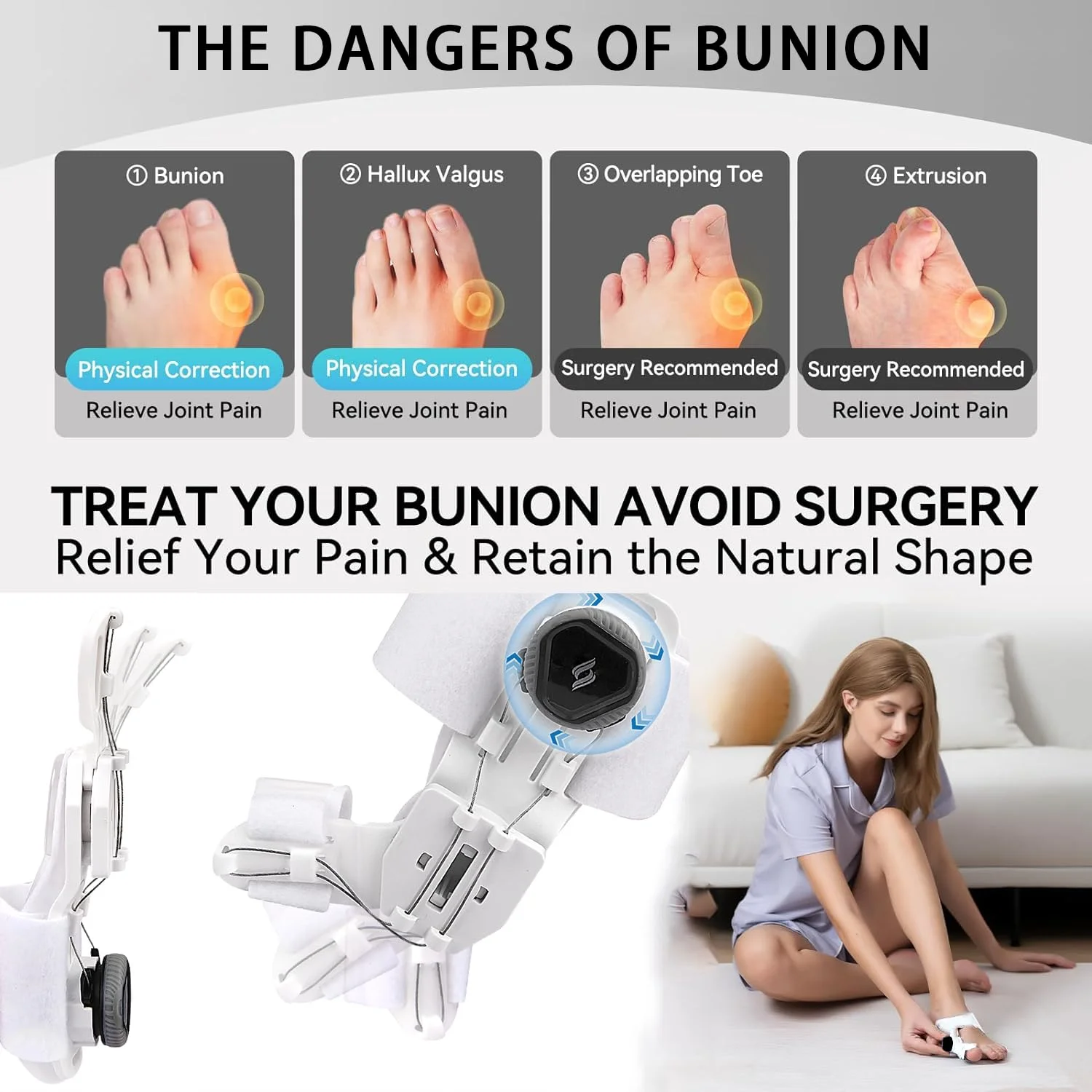 Upgraded Bunion Corrector For Women & Men, Adjustable Knob Bunion Splint, For Bunion Relief, Orthopedic Toe Straightener With No