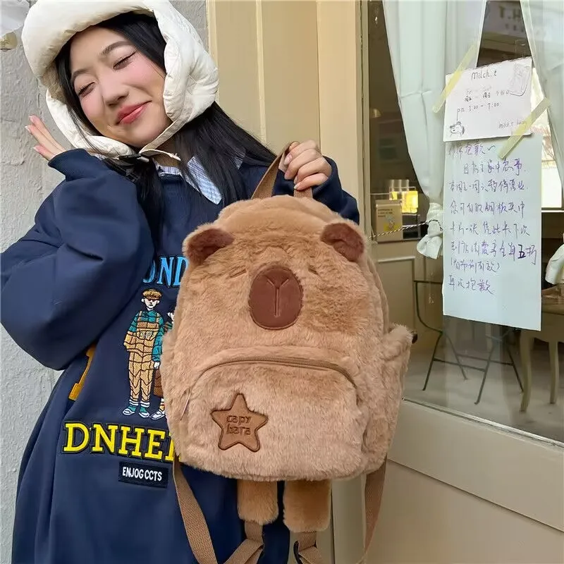 Student School Bag Capibala Plush Capybara Bag Casual All-match Fur Bag Large Capacity Backpack School Bag Mochila